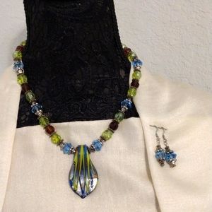 🎀 Murano Glass Pendant Necklace Set 2pc.